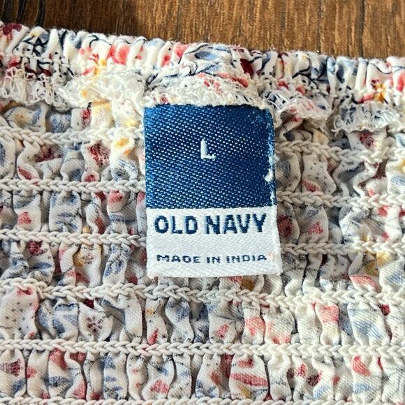 Old Navy Pink Ditsy Floral Smocked Cami Tank Top Ruffle Strap Boho Size L - Picture 2 of 7